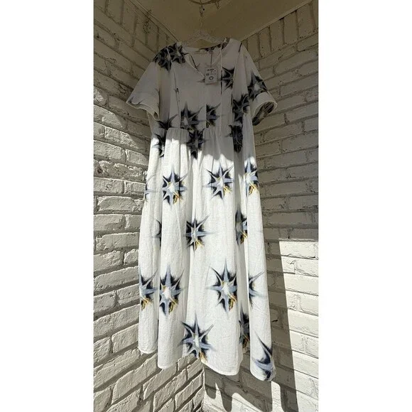 ulla popken dress Eco Cotton Starburst Print Tie Neck Dress 20/22 - Picture 2 of 14